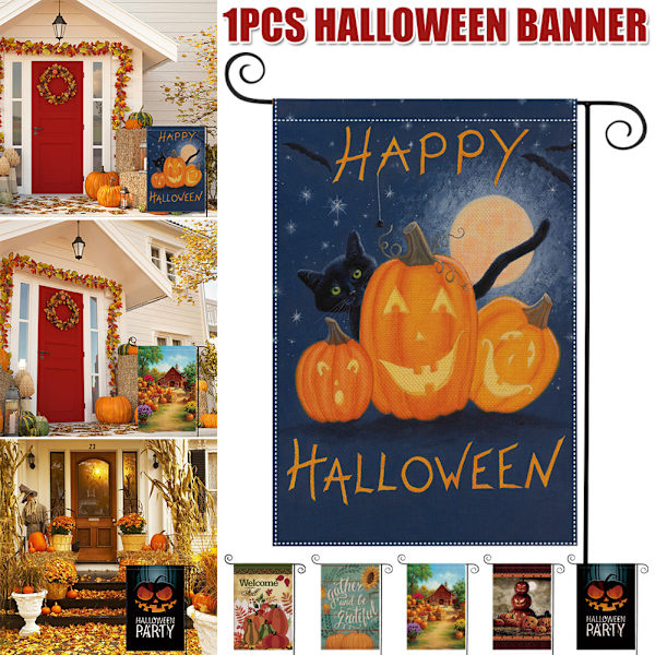 Halloween Hållbar anti-blekningsbanner dubbelsidig printed trädgårdsflagga utomhusdekoration 2