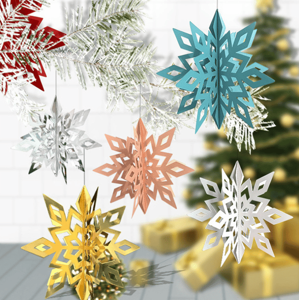 3D Snowflake Ornament Paper Hängande Snowflake med rep för silver