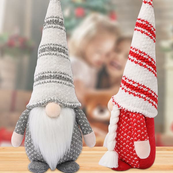 Jul Skägg för docka i randig hatt Dvärgtomte för dockornamenter Söt tecknad dvärgtomte Heminredning Jul Red