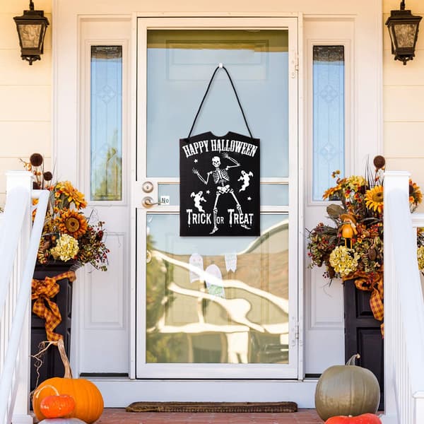 #Trähängande Halloween-dörr - Svart, Halloween-dekorationer, Hal#