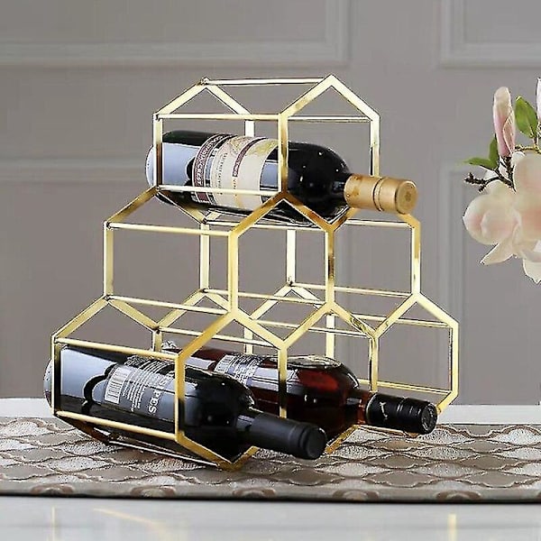 Guld Vin Metallställ Honeycomb Vinhållare Dryckesartiklar Stativ Heminredning 6 Flaskor Srorage|