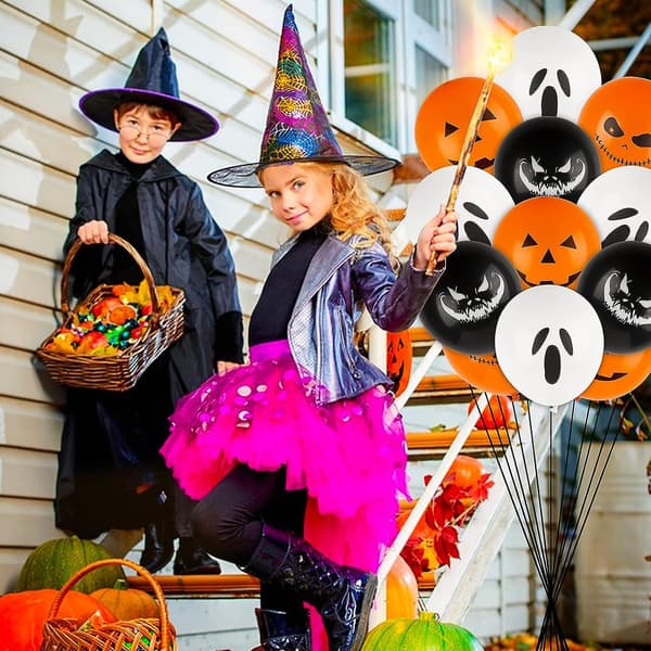 Fængslende 24-delt Halloween sæt: Orange Hvid Sort 12\" Latex