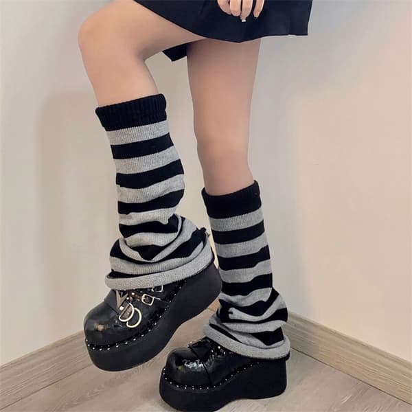 Vinter Benvarmere Sort Goth Y2k Tilbehør Lolita Strømper Dame white