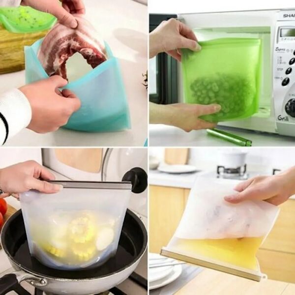 Förpackning med 8 Kök Fresh Zip Lock PAG Återanvändbar Silikon Frys Förvaring Ziplock Påsar Vacuum Fresh