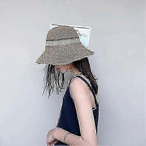 Solhatt Floppy Straw Hat Bred Brim Vikbar UV-skydd Bucket Sommar Strandhatt för Flickor Kvinnor