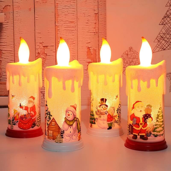 LED-julelys, Santa Snowman Flameless Candle, Christmas Flameless Candles for Xmas Party Home