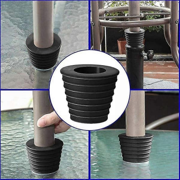 2x Konisk gummikile for parasoll, for hull i parasollfot/bord, 1,5 tommer/38 mm, superma, svart