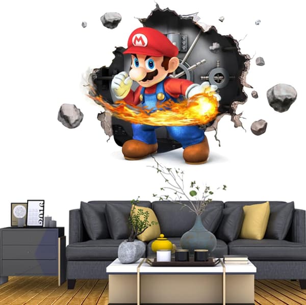 #Mario 3D veggklistremerke, tapet, PVC, dekorasjon, 49*34CM#