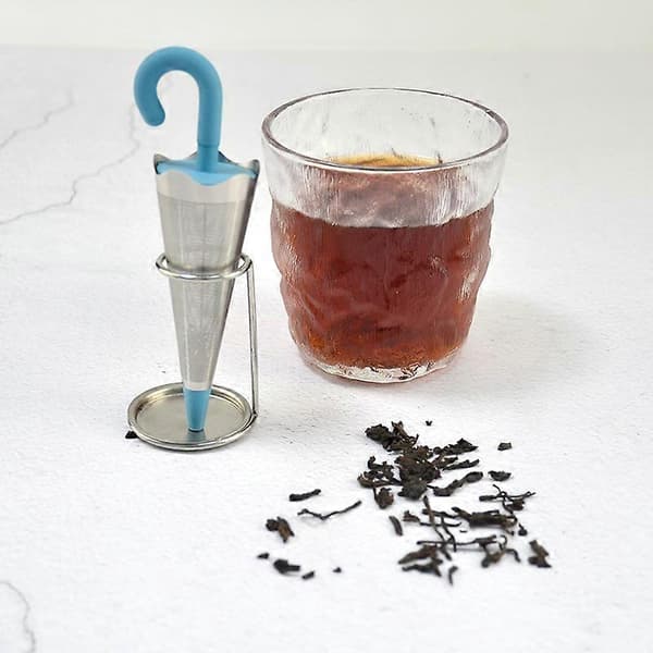 Teinfuser 4 stk. Paraplyformet Tesil i Rustfritt Stål med Finmasket Nett og Silikonlokk for Løs Te