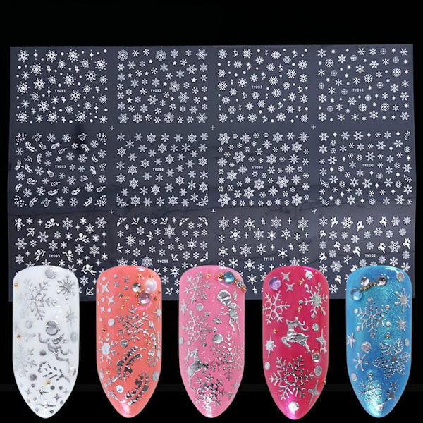 Snowflake Nail Stickers - 3D Snowflake Winter Decals för jul