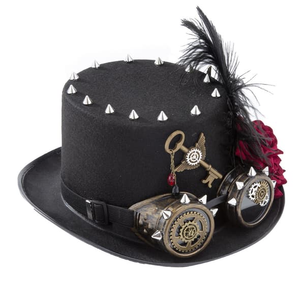 Victorian Gothic Top Hat Gear Goggles Kedja Feather Dark Rose Steampunk Hat Halloween Hat för Carnival Party Kostym