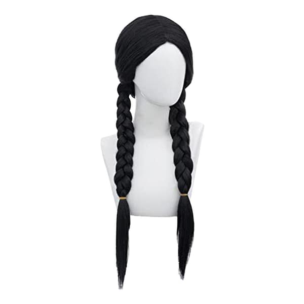 Barn Flickor Onsdag Addams Peruk Lång Rak Mittdel Heat R blackB no bangs