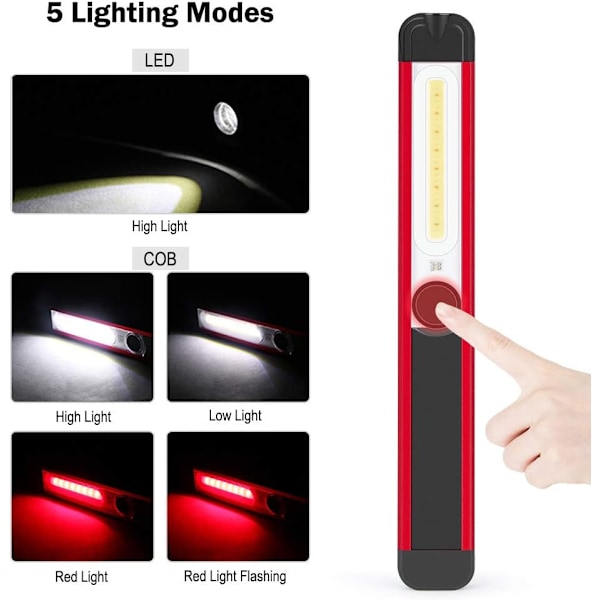 Arbeidslys, oppladbart LED-arbeidslys COB Lommelykt 5 moduser Ma