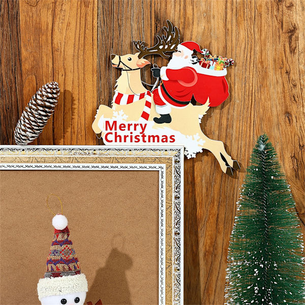 Jul Dörrkarm Dekoration Santa Älg Trä Dörr Hörnskylt Ornament Juldekorationer 2024 Nyårspresenter null - C