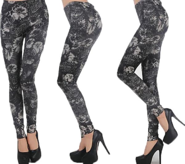 Grå blomstrede leggings O/S gray one size