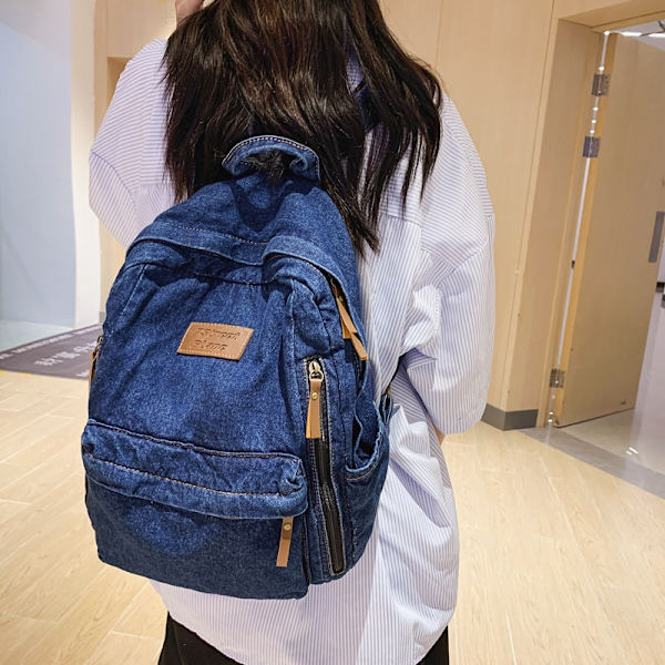 Enkel reseryggsäck Fritidssäck Casual axlar Bokväska med dragkedjefickor Utomhusresor Camping Dagsäckar Navy blue