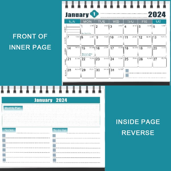 2024 Stående Flip Bordkalender, januar 2024 til december 2024, 6,9\"