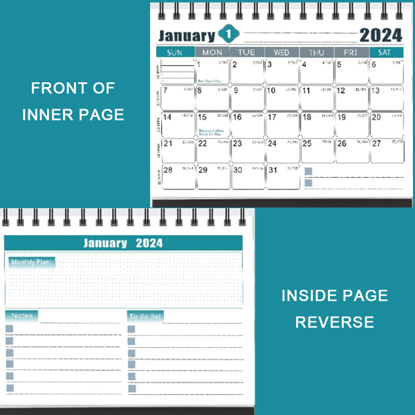 2024 Stående Flip Bordkalender, januar 2024 til desember 2024, 6,9\"
