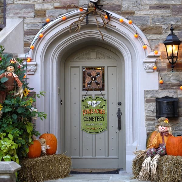 #Trähängande Halloween-dörr - Grön, Halloween-dekorationer, Hal#