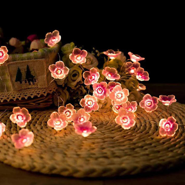 Flower String Lights Fairy Pink Cherry Blossom Lights 3m 30 LEDs USB och batteridrivna dekorativa lampor