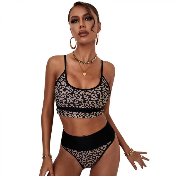 Hög midja, leopard, bikinispänne för damer fram tvådelad gepardbaddräkter (FMY)