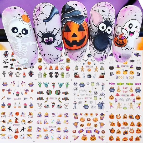 Halloween Nail Art Stickers Water Transfer Nail Decals Pumpkin Skull