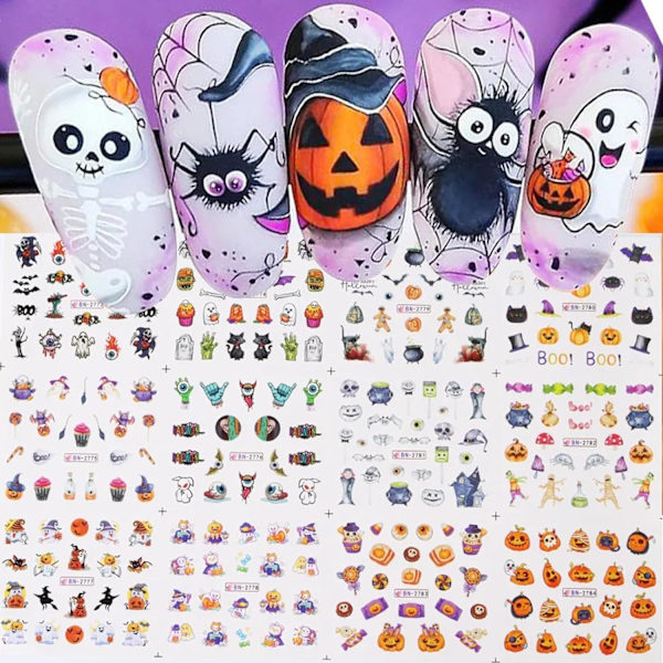 Halloween Nail Art Stickers Water Transfer Nail Decals Pumpkin Skull