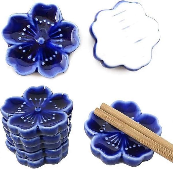6 STK Elegante Kirsebærblomst Keramiske Spisepindeholder Stativ til Spisepinde, Gafler, Skeer, Knive, Pensler (blå)