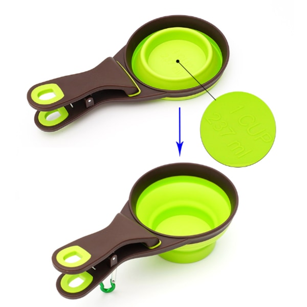 Grøn(M 237ml) Silikon Dyrefoder Skovl Multifunktionel Foldbar D