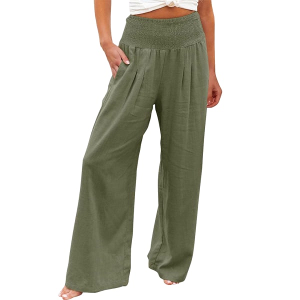 Kvinnliga sommarbyxor Fickor Lösa Casual Wide Leg Lounge Dark Green XL