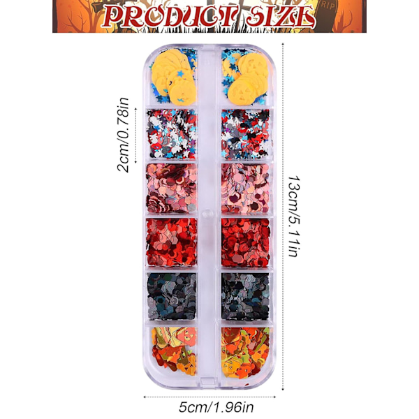 3 lådor Halloween Nail Art Gptter paljetter, Holographic Star Heart