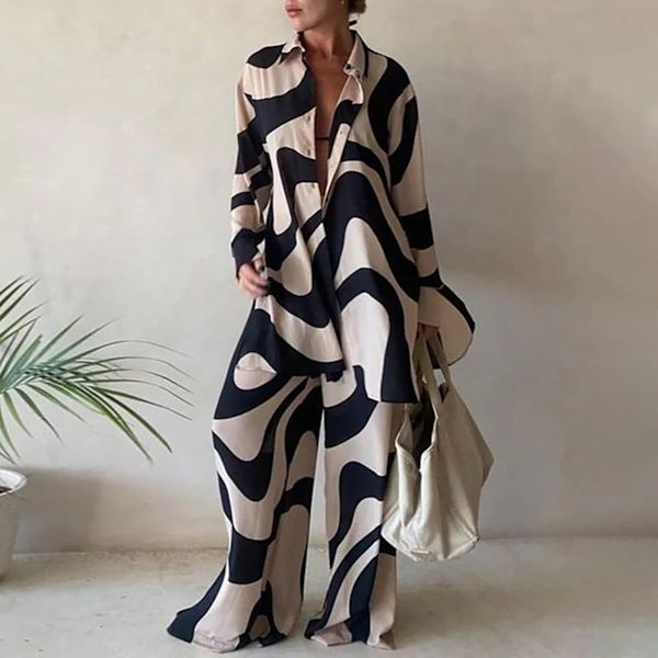 Damtopp och byxor i två set långärmad skjorta och lösa byxor för daglig rutin på jobbet leopard print xl