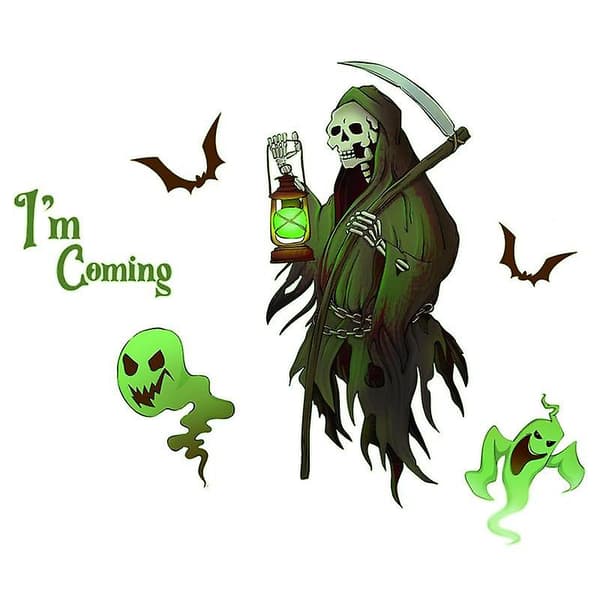Grim Reaper Väggdekal Glow In The Dark Ghost Bat Grim Reaper Halloween Väggdekal Halloween Väggdekor Skrämmande väggdekor