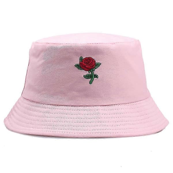 Rosebrodert bøttehatt for menn og kvinner, utendørs solkrem solhatt (rosa)