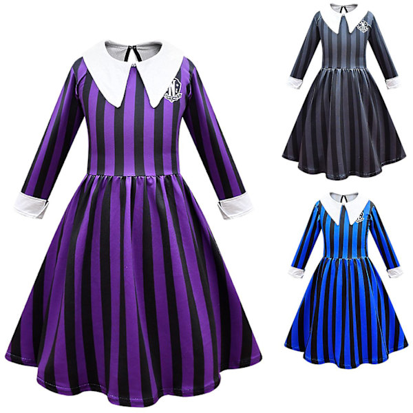 Tyttöjen Wednesday Addams Koulupuku Cosplay Mekkosetti Halloween-asu (120cm Mekko)
