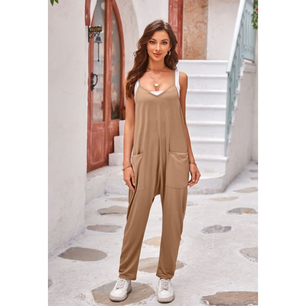 Kaisole jumpsuit med løs glidelås brown m