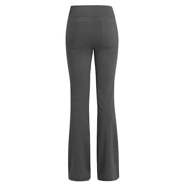 Dam Vanliga elastiska Yogabyxor med hög midja Andas Bekväm Full ängd Vida Ben Byxor Sommar Casual Flare Byxor Grey L