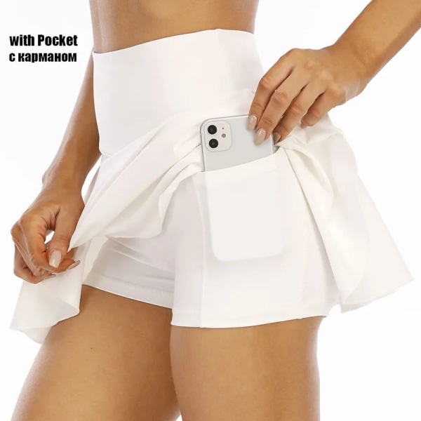 Cloud Hide Tenniskjoler Dame Sport Golf Plisseret nederdel Fitness Shorts Høj talje Atletisk Hurtigtørrende Løb Kort Sport Kort WhitePocket S