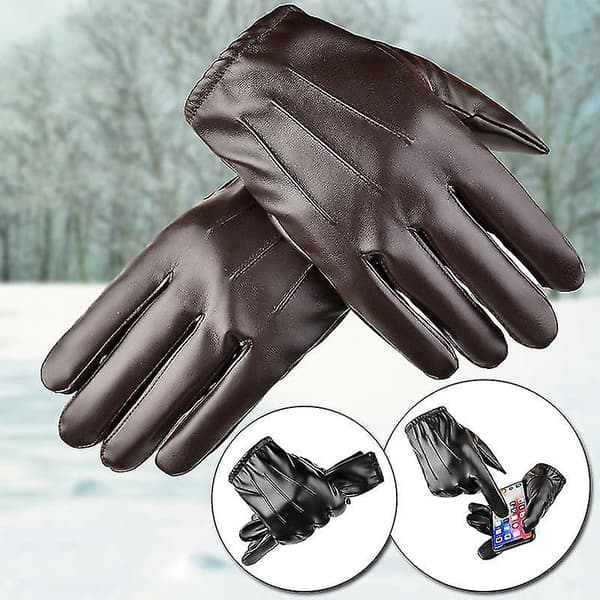 1 par Herre Pu Læder Vinter Efterår Kørsel Hold varme handsker Cashmere Tactical -xl M
