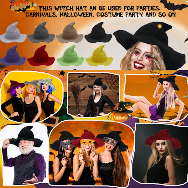 Kvinnor Häxhatt för Halloween Ull Hattar Bred brätte pire tickad style 7 S