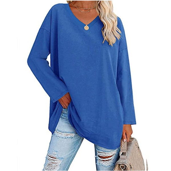 Løs Drop Shoulder Sleeve V-Neck Solid Topp XL