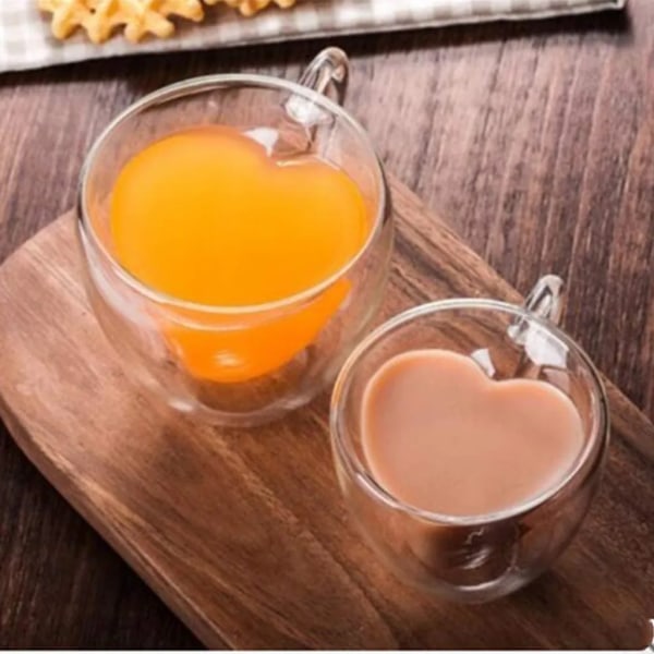 Hjärtform Dubbelvägg Glas Mjölk Citronsaft Tekoppälskare Kaffemuggar Dryckesartiklar för hemmafest