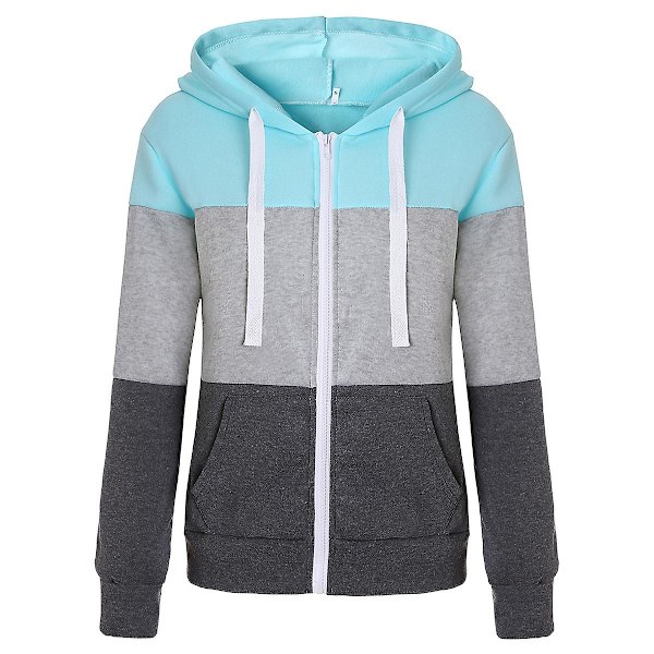 Huvtröjor för kvinnor färgblock huvtröja Basic dragkedja Jerseyjacka långärmad topp med fickor Plus Size Blue black M