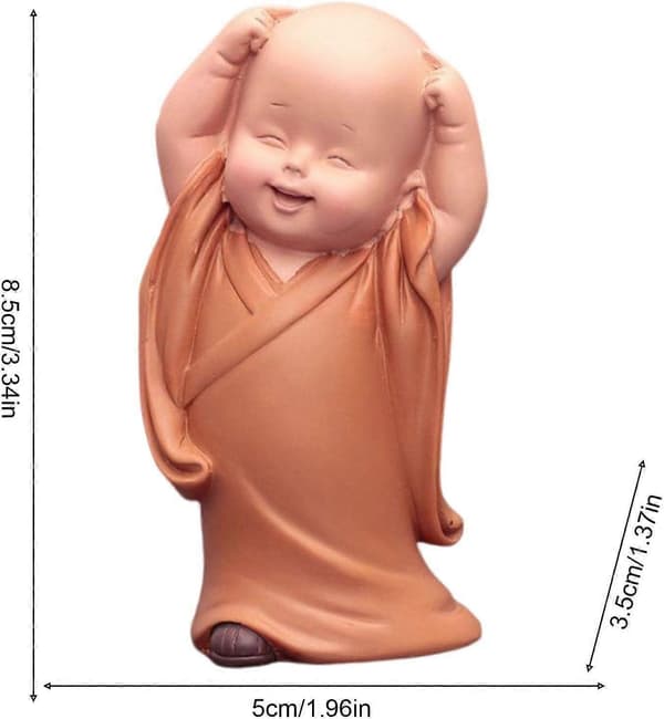 Liten Munkedukke, Buddha-statue for Barn - Søt Buddha-munk i Harpiks