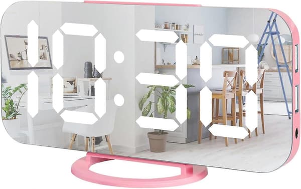 Digital vekkerklokke, stor LED-speilskjerm, 2 USB-ladeport