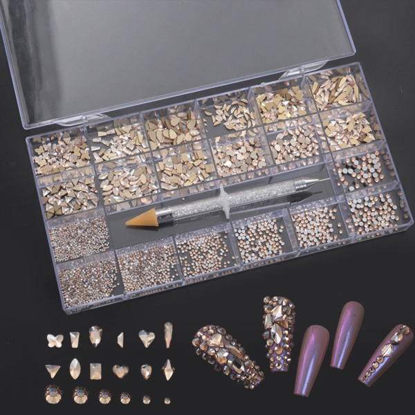 Oregelbundna Rhinestones Flatback Nail Jewels 3D-dekorationer Diamantliknande stenar Gems Set för Nail Art DIY Flat Strass 12
