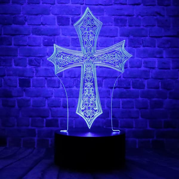 Kristus Jesus kors 3D optisk illusjon LED soveromsdekor Sle