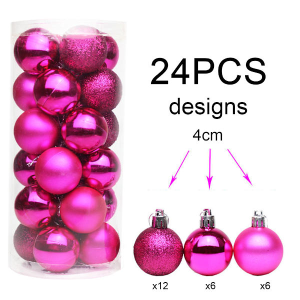 24-pack julbollsdekorationer 40 mm splittringssäker Färgglad Rose red