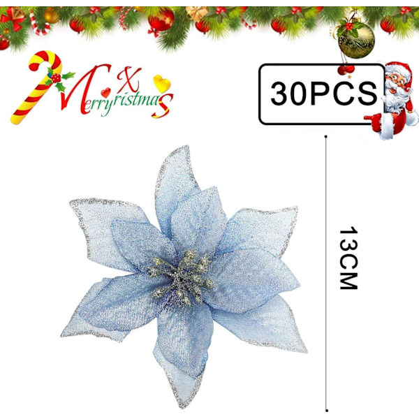 30 stk. Juledekoration Blomster, Snefnug Dekoration, Blomst til Blau
