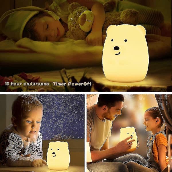 LED Nattlampor för Barn - USB Uppladdningsbara Djur Silikonlampor med Touchsensor och Fjärrkontroll (vit)